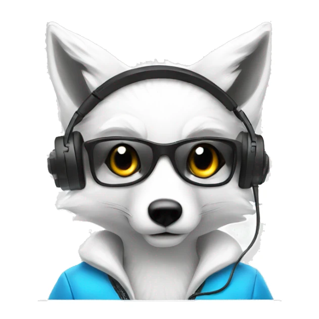 white fox with gaming headset typing on laptop sticker