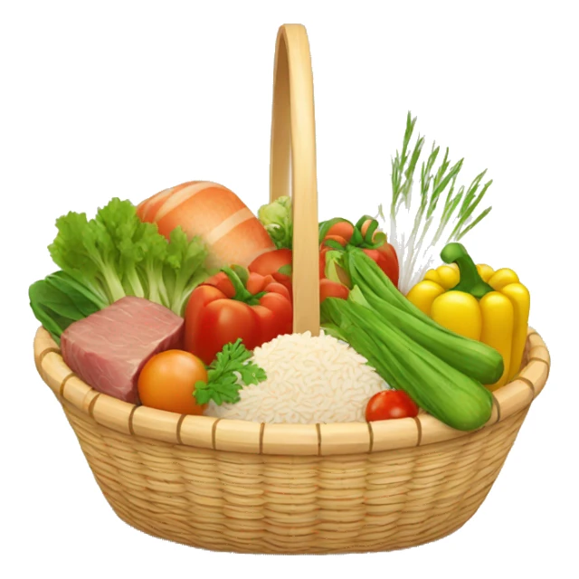basket with vegetables, meat, rice, cereals sticker