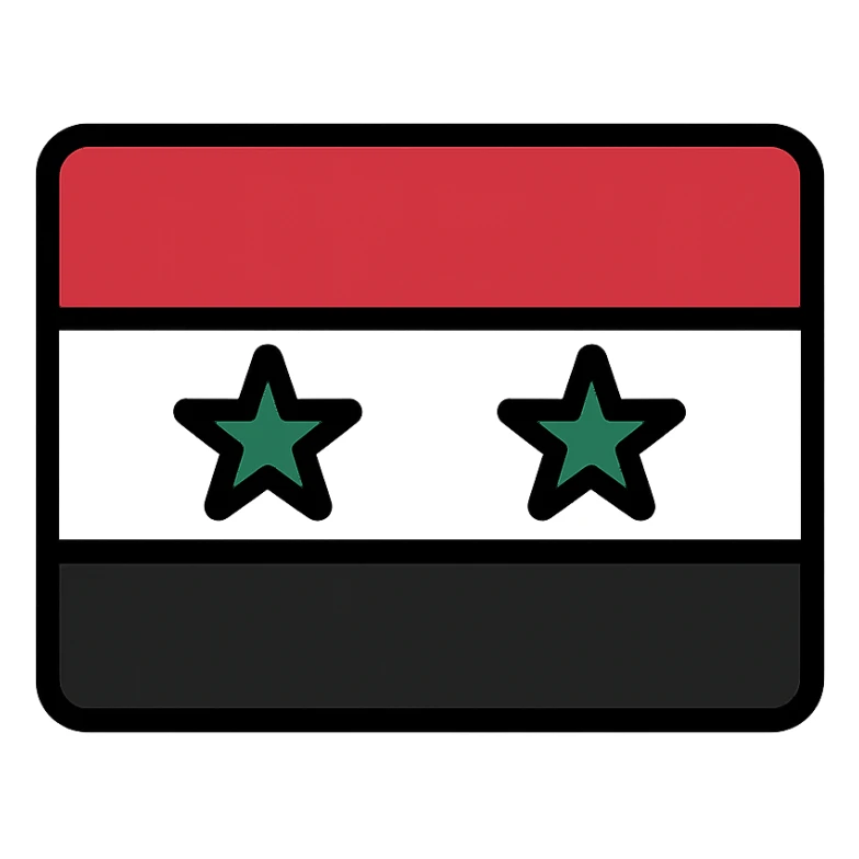 new Syrian flag concept, minimalist, geometric elements, flat icon style sticker