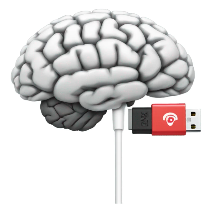 USB cable connected to human brain sticker