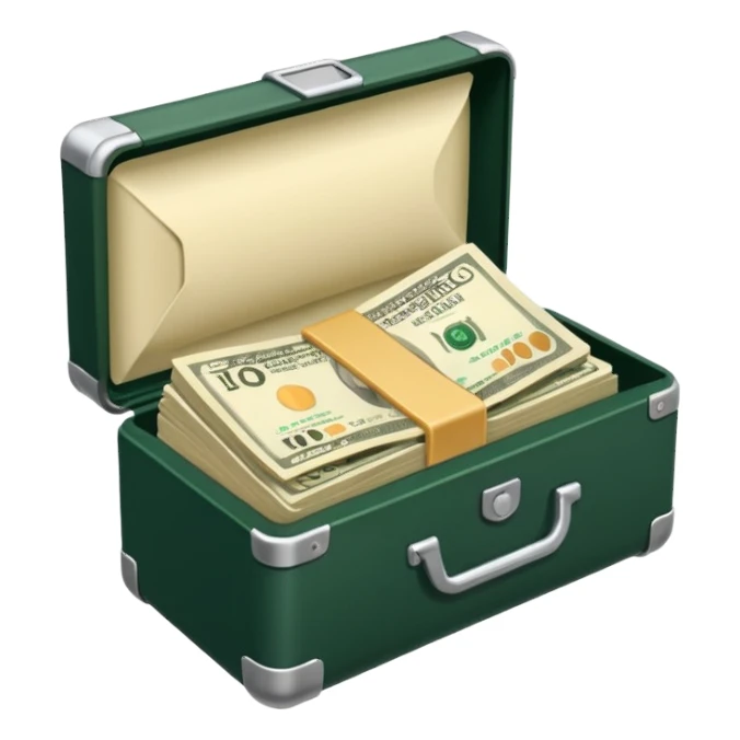 light beige banknotes in an open dark green case sticker