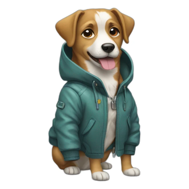 a dog with a jacket sticker