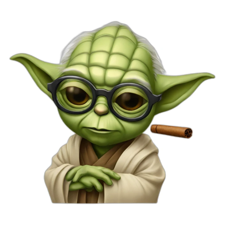 Yoda avec des lunette de soleil et un cigar sticker