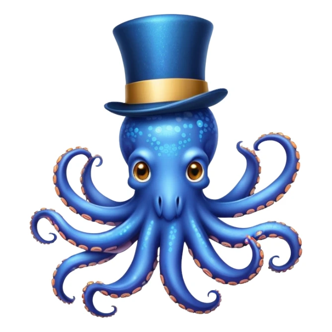 Sparkly blue octopus with a top hat sticker