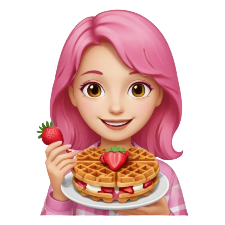 chica sonriente comiendo wafles con frutilla sticker