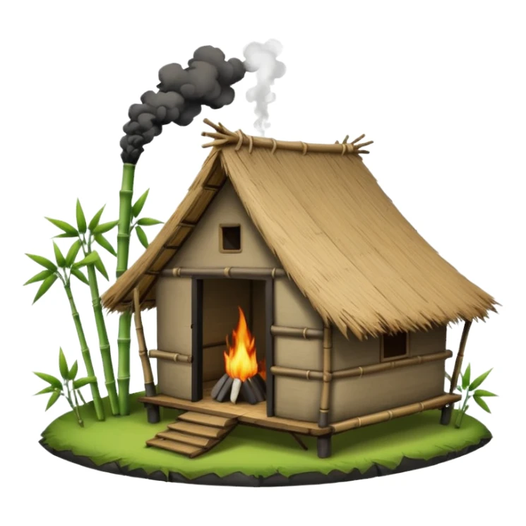 bamboo hut with volcano in the back sticker