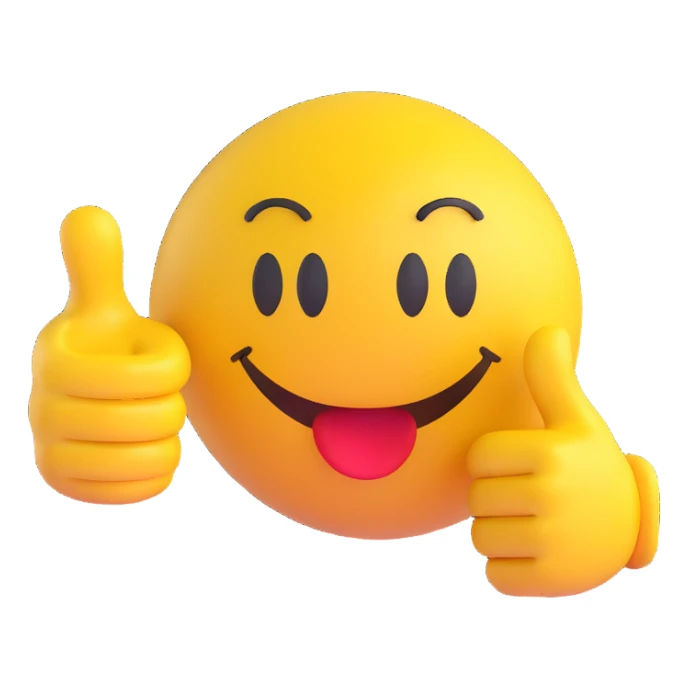 3D smiley emoji, round shape, thumbs down, with the text "dislike" sticker