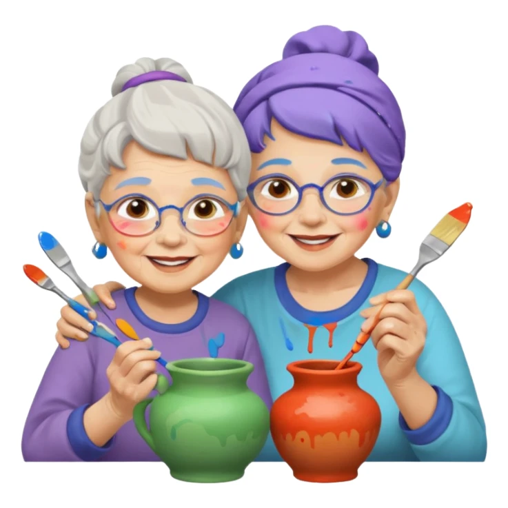 grandma and kid doing potery sticker