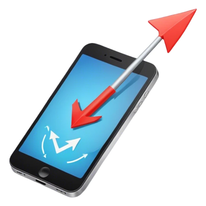 mobile phone and arrow coming out sticker