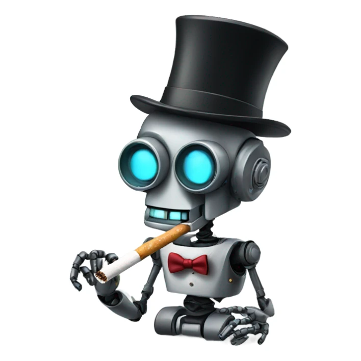 Robot wearing a top hat smoking a joint sticker