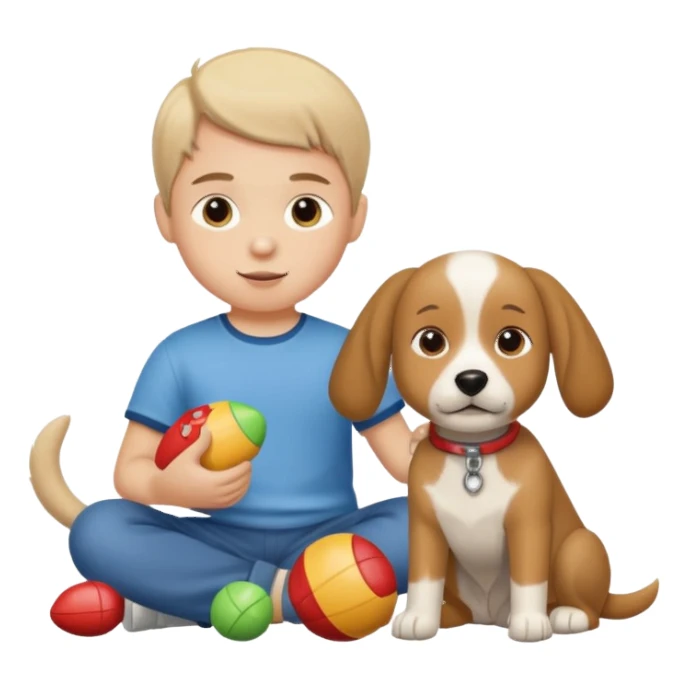 child with dog toys sticker