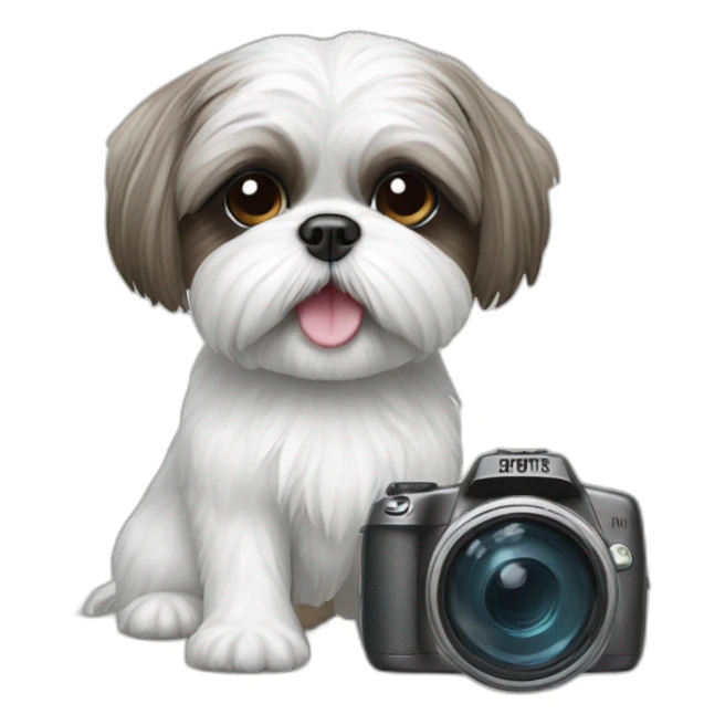 White shih tzu dog with camera sticker