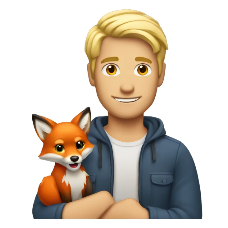 Blonde guy holding little red fox sticker