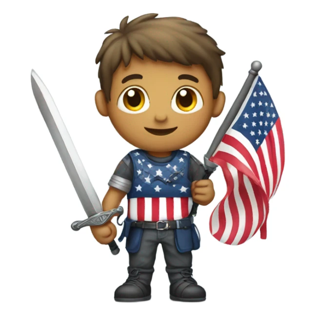 boy holding usa flag with sword sticker