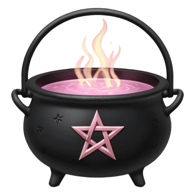 Black cauldron with light pink pentacle sticker