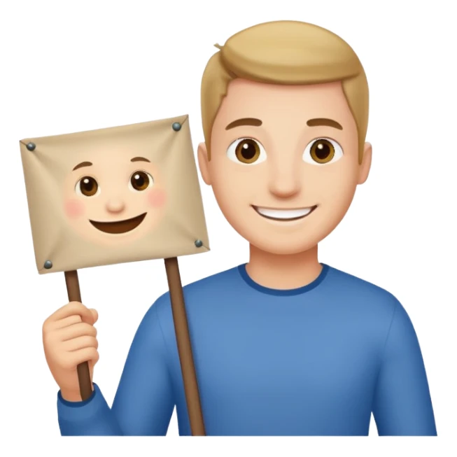 man holding banner sticker