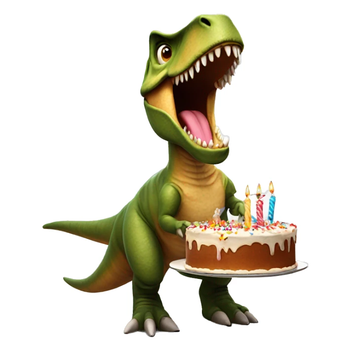t rex holding a birthday cake sticker