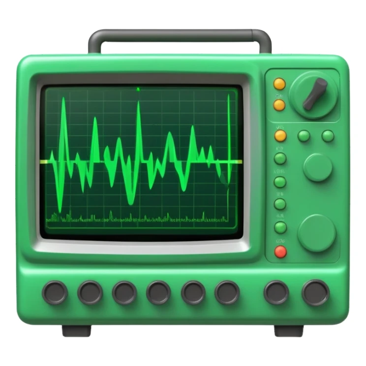 An oscilloscope device with a green waveform displayed on the screen sticker