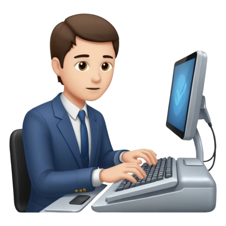 Man tapping computer sticker