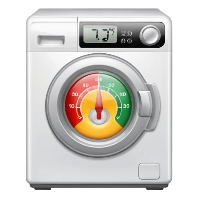 create an icon for white washing machine with big hot termometer in front sticker