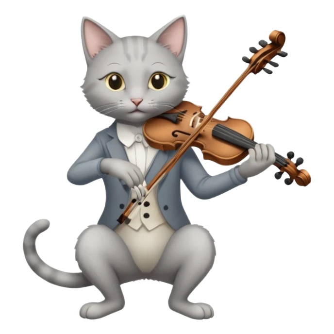 thin grey cat play violin, long full body, no tail sticker