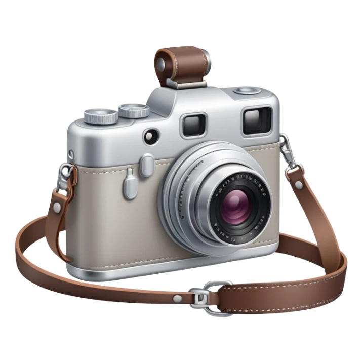 Tourist camera with neck strap, gentle colors, not bright sticker