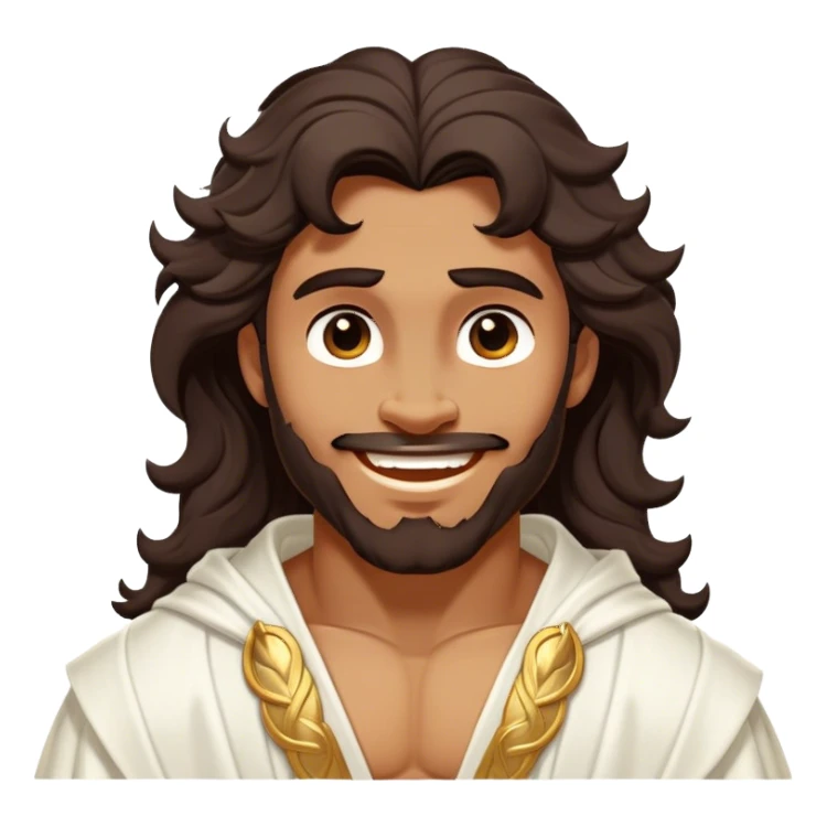 Cinematic Realistic Hercules Portrait, head tilted dramatically with an exaggeratedly amused expression, featuring expressive eyes and a hint of a roguish smile. His bronze, marble-like skin and thick, wavy dark hair, rendered with classical artistry, complement his flowing white robe adorned with delicate golden accents, all brought to life with dynamic natural lighting that captures a rare, playful moment from an enduring legend. sticker