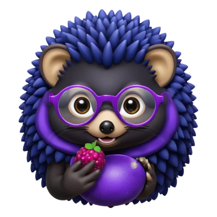 black hedgehog with glasses eating  sticker
