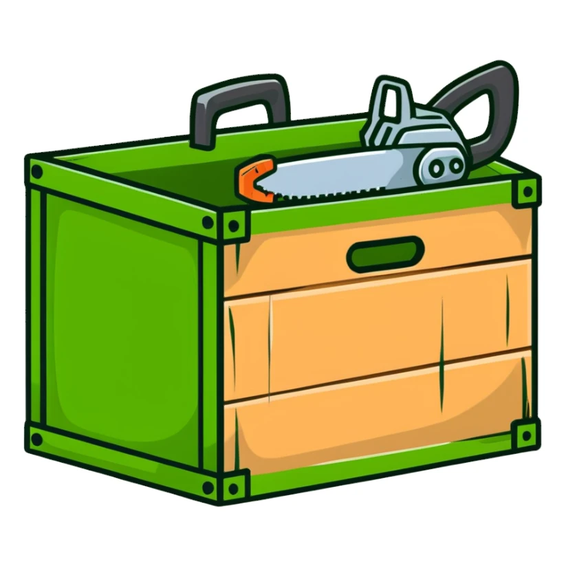 Chainsaw in a green crate sticker