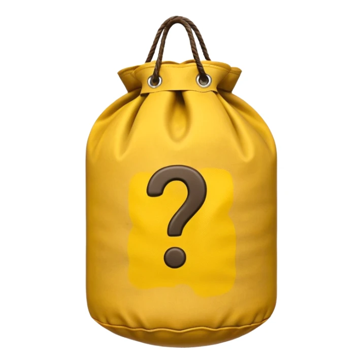 heavy bag printed with overstuffed with yellow question marks sticker