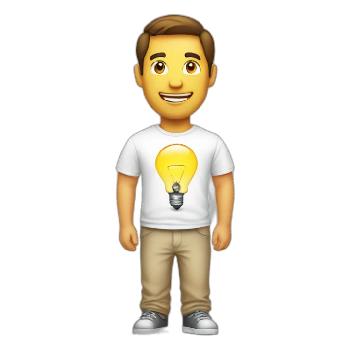 man white tshirt with light bulb sticker