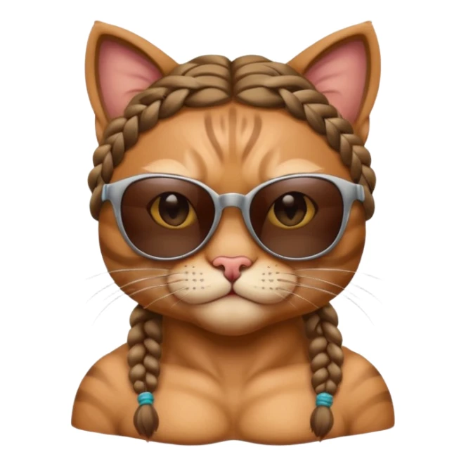 Bodybuilder cat with braids wearing sunglasses sticker