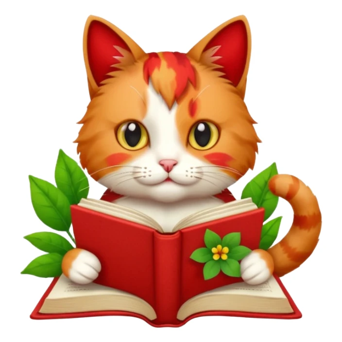 Cat reading book + flower sticker
