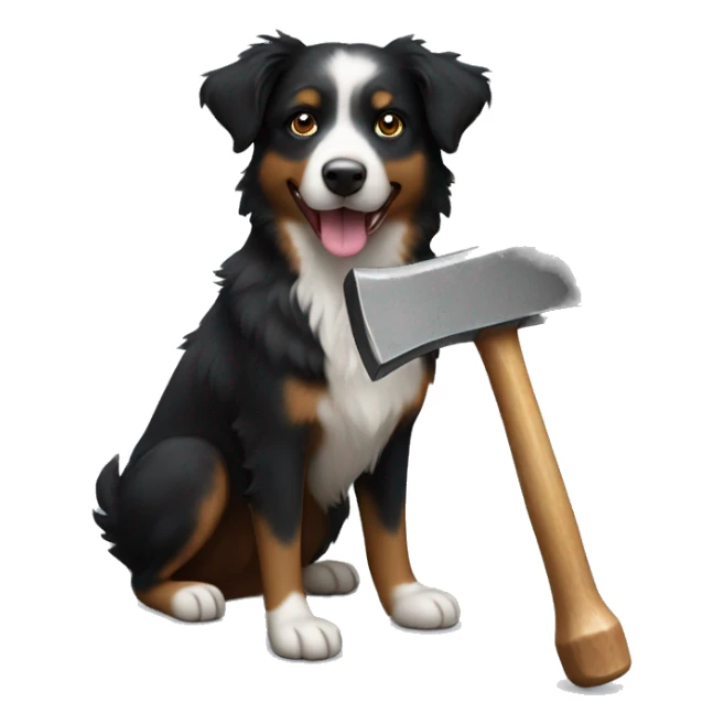 Small black australian shepherd dog building with hammer  sticker
