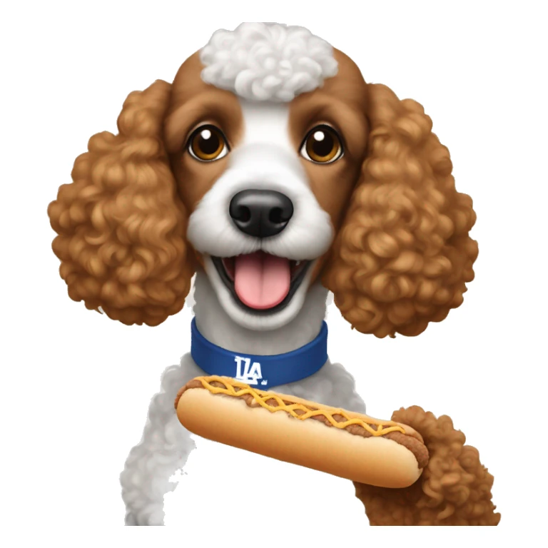 Poodle eating a dodger dog sticker