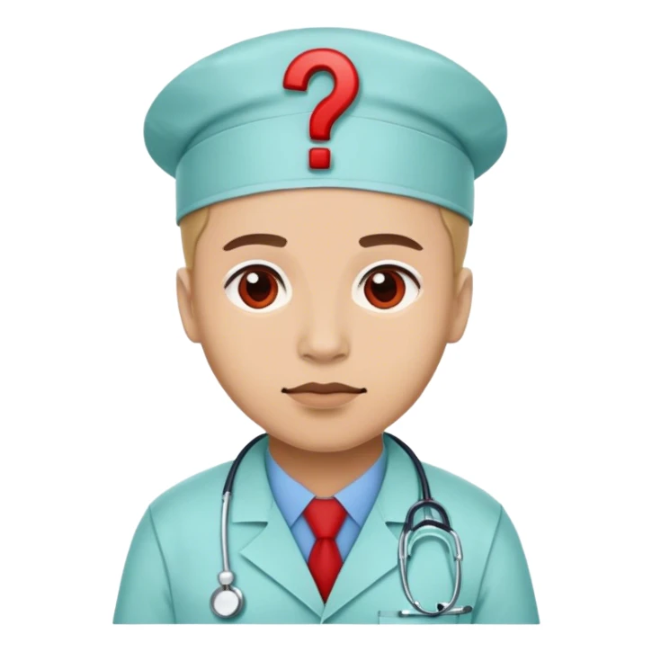 Surgeon with a single red question mark on his uniform sticker