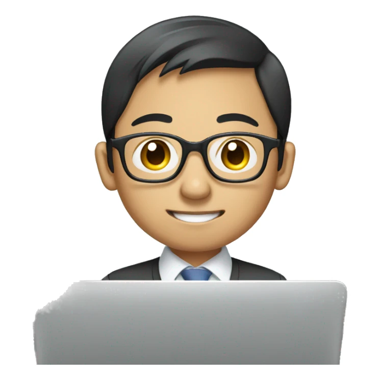 Young Asian office worker wearing glasses using a laptop sticker