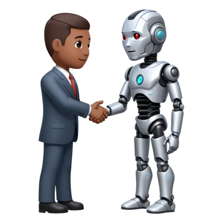 cyborg doing a handshake with business man sticker