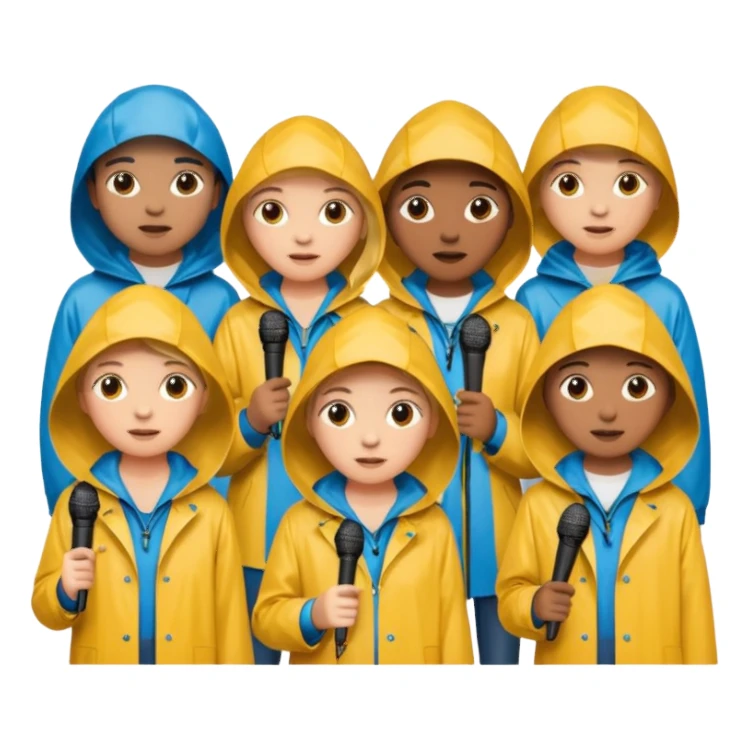 people with rain coat and microphone sticker