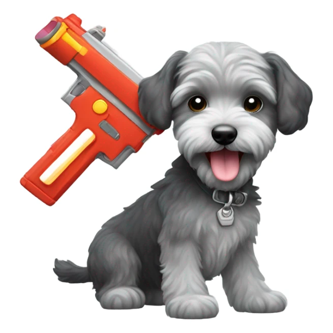Schnoodle with pew pew sticker