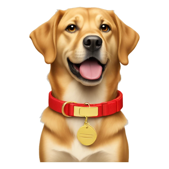 Red dog collar with a golden tag sticker