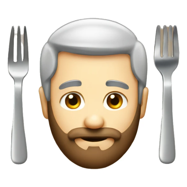a man with a beard with a fork sticker