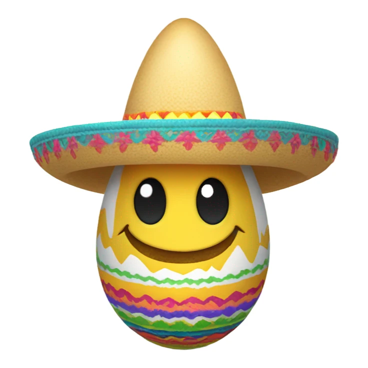 An egg wearing a sombrero sticker