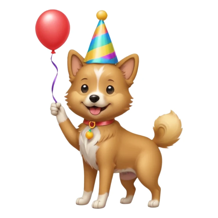 A dog wearing a party hat, wagging its tail while holding a tiny balloon.

















 sticker