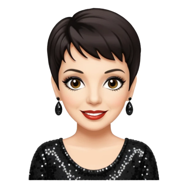 Liza Minnelli with dark brown hair, black sequin outfit sticker