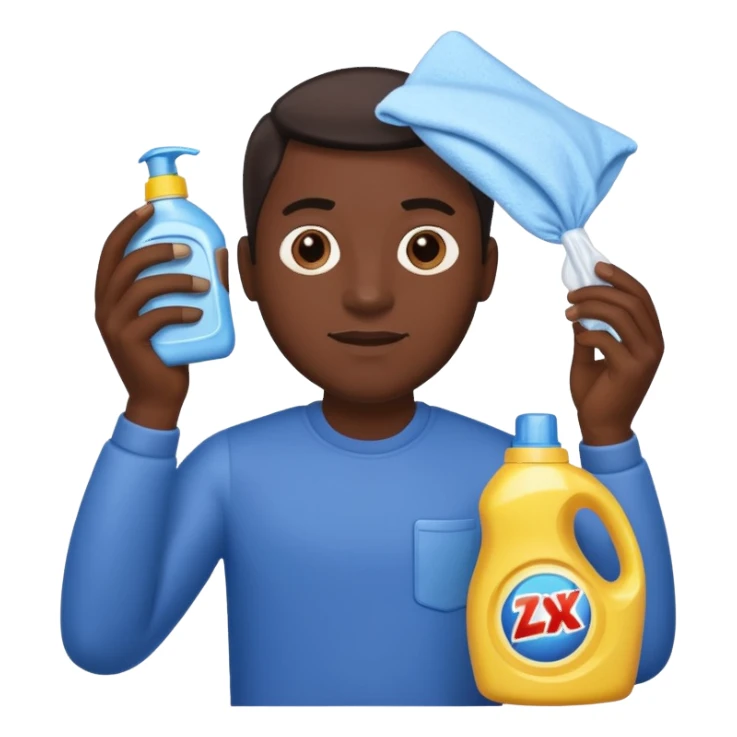 dark skin man holding laundry detergent sticker