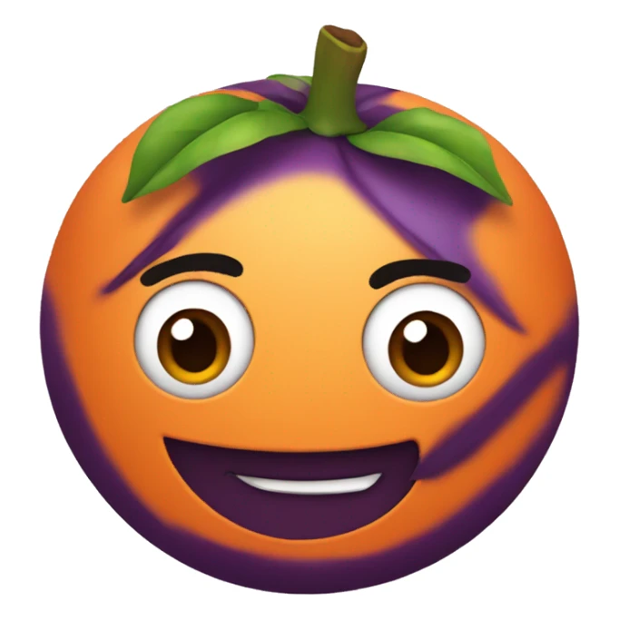 Mandarine with eyebrows wearing a eggplant  sticker