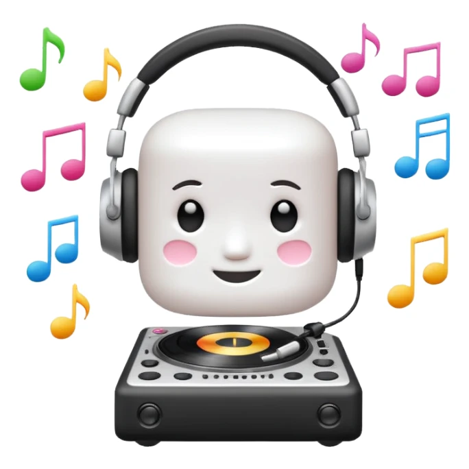 marshmallow head DJ with music notes around sticker