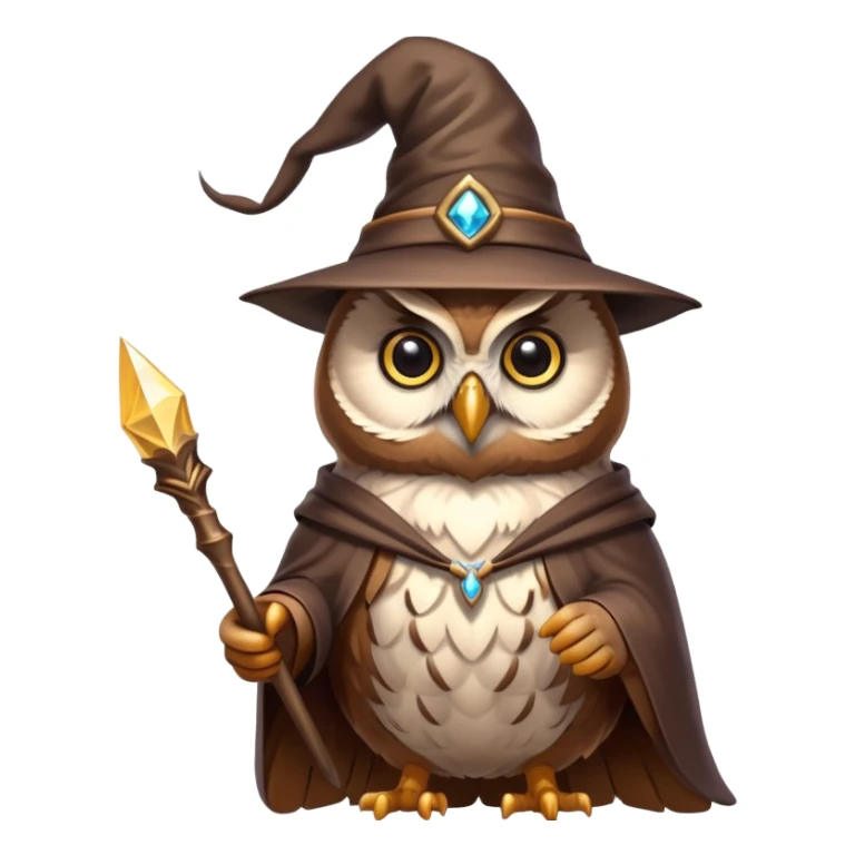 owl wizard with magic wand and pointy hat sticker