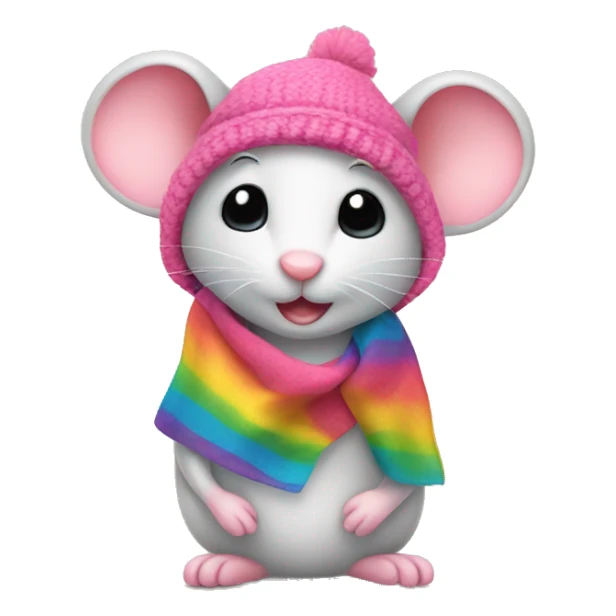 cute pink mouse with rainbow scarf sticker